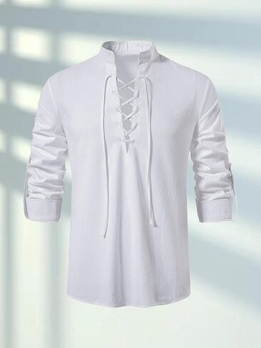 Mens Shirts Cotton Lace-Up Renaissance Shirt Viking Medieval Long Sleeve Pirate Costume Retro Style Tunic Top in Saudi Arabia