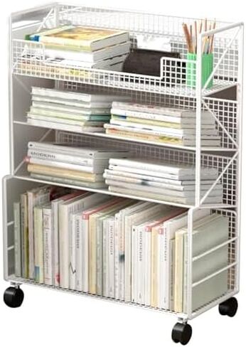 4-Tier Metal Rolling Utility Cart - Heavy-Duty Bookshelf for Office, Dorm, Classroom, Library & Living Room - Versatile Corner Display & Magazine Rack in Saudi Arabia