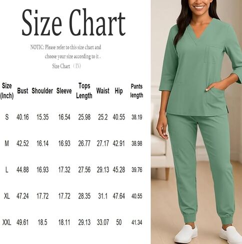 Scrubs for Women Set 3/4 Sleeve V Neck Top & Drawstring Cargo Pants Nursing with Pocket Stretchy Workwear Shirts in Saudi Arabia