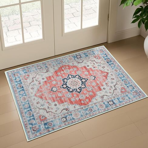 Vintage Entryway 2x3 Rug, Machine Washable Small Medallion Area Rug, Soft Non-Slip Stain Resistance Boho Throw Rugs, Low-Pile Indoor Door Mat for Kitchen Bedroom Hallway Entry, Green in Kuwait