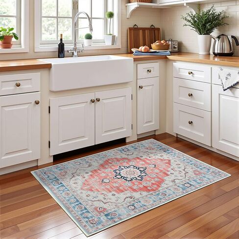 Vintage Entryway 2x3 Rug, Machine Washable Small Medallion Area Rug, Soft Non-Slip Stain Resistance Boho Throw Rugs, Low-Pile Indoor Door Mat for Kitchen Bedroom Hallway Entry, Green in Kuwait