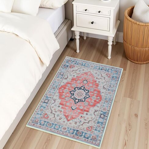 Vintage Entryway 2x3 Rug, Machine Washable Small Medallion Area Rug, Soft Non-Slip Stain Resistance Boho Throw Rugs, Low-Pile Indoor Door Mat for Kitchen Bedroom Hallway Entry, Green in Kuwait