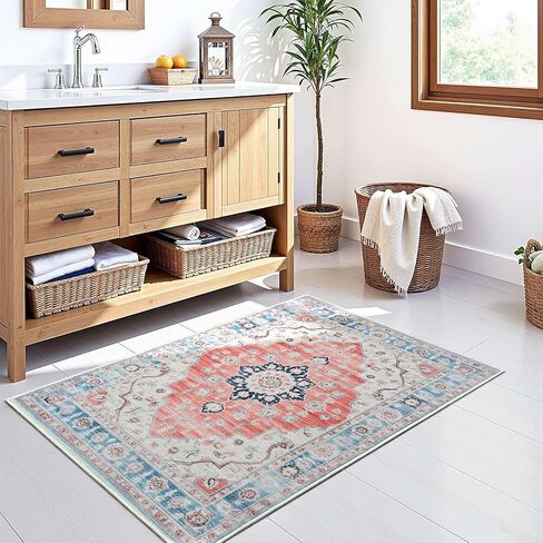 Vintage Entryway 2x3 Rug, Machine Washable Small Medallion Area Rug, Soft Non-Slip Stain Resistance Boho Throw Rugs, Low-Pile Indoor Door Mat for Kitchen Bedroom Hallway Entry, Green in Kuwait