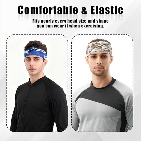 5-Pack Sports Headbands for Men Camo Sweatband for Men and Women - Moisture Wicking Workout Headband Hairband for Running, Cycling, Football,Yoga, Daily Use in Saudi Arabia