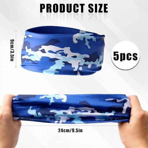 5-Pack Sports Headbands for Men Camo Sweatband for Men and Women - Moisture Wicking Workout Headband Hairband for Running, Cycling, Football,Yoga, Daily Use in Saudi Arabia