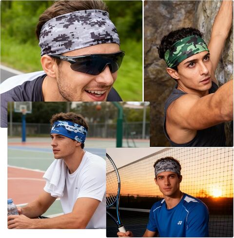5-Pack Sports Headbands for Men Camo Sweatband for Men and Women - Moisture Wicking Workout Headband Hairband for Running, Cycling, Football,Yoga, Daily Use in Saudi Arabia