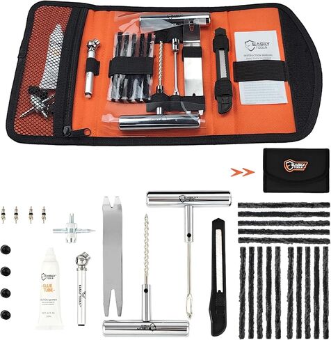 Professional 25-Piece Tire Repair Kit - Complete Emergency Kit for Car, Motorcycle. All-in-One Portable Oxford bag with Essential Tools & Step-by-Step Manual. Ready to Use, No Extra Purchase Needed. in Saudi Arabia