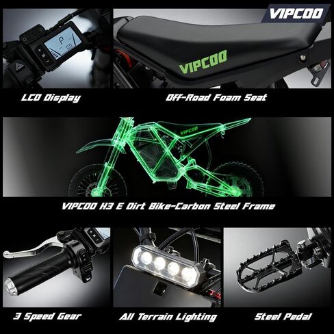H3 Electric Dirt Bike for Teens,3500W Mid-drive High-power Motor Max Speed 40mph,1104Wh Battery 45miles Range, 14“/12" All-terrain Pneumatic Tires,3 Gear Shifting Mountain Electric Dirt Motorcycle in Saudi Arabia