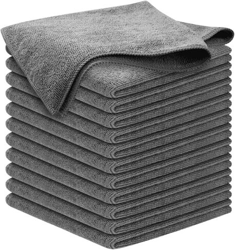 Grey Microfiber Cleaning Cloth, 12 Pack Premium Microfiber Towels for Cars, Lint Free, Scratch-Free, Highly Absorbent, Reusable Cleaning Rags for Car, Household, Kitchen, Window, 11.5"X11.5" in Saudi Arabia