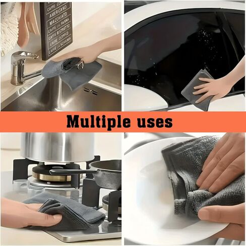 Grey Microfiber Cleaning Cloth, 12 Pack Premium Microfiber Towels for Cars, Lint Free, Scratch-Free, Highly Absorbent, Reusable Cleaning Rags for Car, Household, Kitchen, Window, 11.5"X11.5" in Saudi Arabia