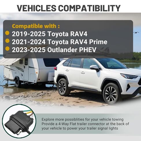 56434 مجموعة أسلاك مقطورة مسطحة ذات 4 دبابيس متوافقة مع Toyota RAV4 2019-2025، RAV4 Prime 2021-2024، Outlander PHEV 2023-2025، مجموعة أسلاك وصلة السحب المخصصة من جانب السيارة، تركيب التوصيل والتشغيل in Kuwait