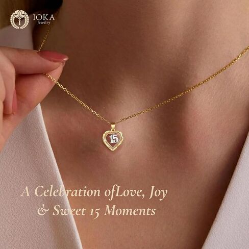 14K Tri Color Gold Sweet 15 Years Bday Quinceanera Heart Charm Tiny Size Pendant For Necklace or Chain in Saudi Arabia