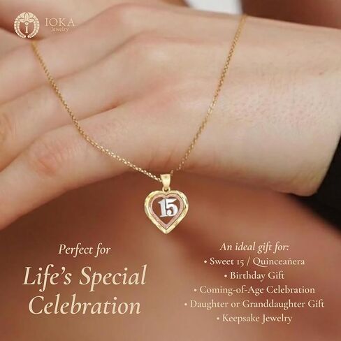 14K Tri Color Gold Sweet 15 Years Bday Quinceanera Heart Charm Tiny Size Pendant For Necklace or Chain in Saudi Arabia