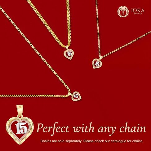 14K Tri Color Gold Sweet 15 Years Bday Quinceanera Heart Charm Tiny Size Pendant For Necklace or Chain in Saudi Arabia