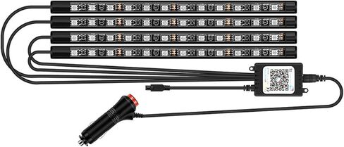 تعديل الإضاءة المحيطة LED للسيارات، تطبيق بلوتوث للسيارة، ديكور داخلي للقدم (48 مصباح، أزرق ثلجي [عادي]) in Kuwait