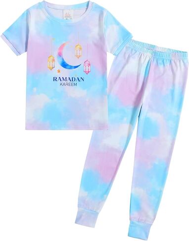 Cute Girls Pajamas Set 2 Piece Snug-Fit Short Sleeve & Pants Soft Summer Sleepwear for Kids in Saudi Arabia
