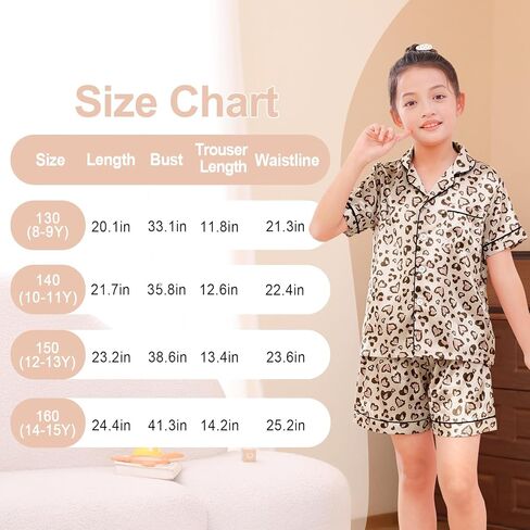 ICOSY Girls Pajamas Silky Pjs for Girls Satin Sleepwear 2 PCS Button-Down Top and Shorts for Kids Girl Pajamas Size 6-15 in Saudi Arabia