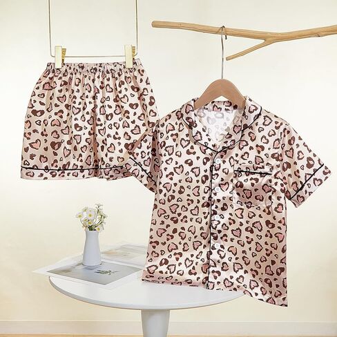 ICOSY Girls Pajamas Silky Pjs for Girls Satin Sleepwear 2 PCS Button-Down Top and Shorts for Kids Girl Pajamas Size 6-15 in Saudi Arabia