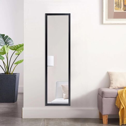 Over Door Full Length Mirror, 13.5x49.5 Inch Rectangular Hanging Mirror with Frame for Wall & Door, Includes Anti-Tip Hardware, Perfect for Bedroom, Closet, Entryway, Bathroom, Dorm (Black) in Saudi Arabia