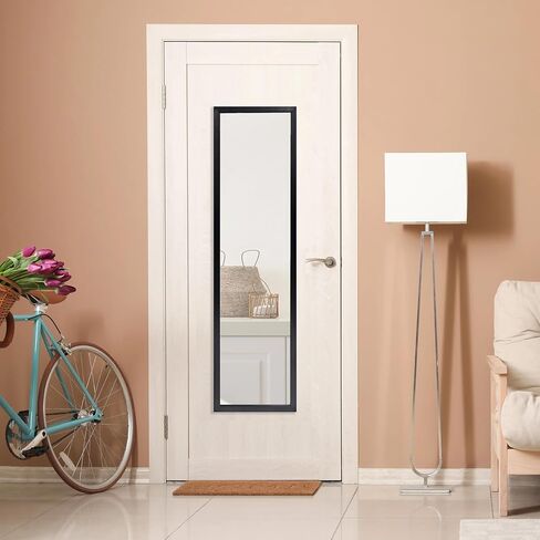 Over Door Full Length Mirror, 13.5x49.5 Inch Rectangular Hanging Mirror with Frame for Wall & Door, Includes Anti-Tip Hardware, Perfect for Bedroom, Closet, Entryway, Bathroom, Dorm (Black) in Saudi Arabia