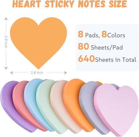 Heart Sticky Notes 640 Sheets, 8 Pads Cute Heart Shape Post it Notes, Strong Adhesive Post, Clean Removal, 80 Sheets/pad in Kuwait