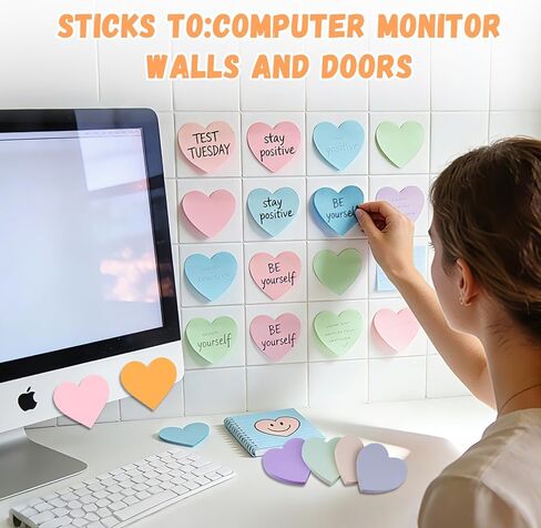 Heart Sticky Notes 640 Sheets, 8 Pads Cute Heart Shape Post it Notes, Strong Adhesive Post, Clean Removal, 80 Sheets/pad in Kuwait