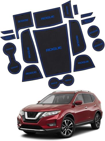 XITER for Nissan Rogue 2021 2022 2023 2024 2025 2026 Car Accessories Cushion Non-Slip Gate Slot Pad Cup Mat Car Interior Door Slot Pad Automotive Decoration 17pcs/Set(RED) in Saudi Arabia
