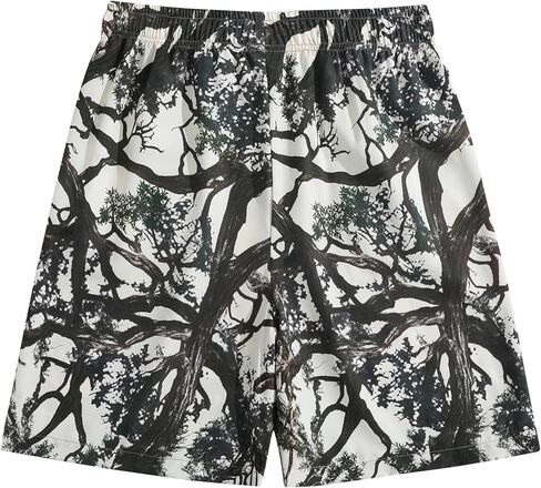 Men's Casual Shorts - Breathable Athletic Fit Short Pants with Artistic Tree Branch Graphic Print and Drawstring - Apricot in Saudi Arabia