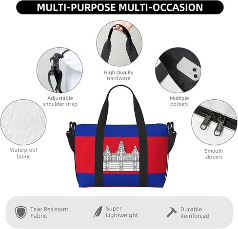 Cambodia Flag Printed Tote Gym Bag Crossbody Weekend Travel Bag Suitable For Business Trips in Saudi Arabia