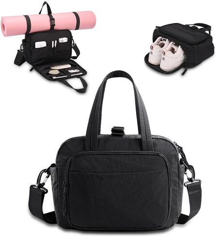 mini gym bag for women, travel duffel bag with wet pockets and Shoe Compartment,Lightweight carry on weekender duffel, water resistant,for sports,yoga,dance,black in Kuwait