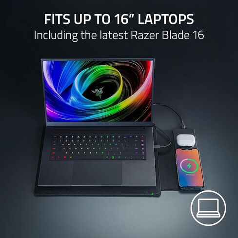 Razer 16" Laptop Sleeve with Wireless Charging: Fits Up to 16 Inches Laptops - Durable Polyester Weave - Padded Interior with Reinforced Edges - Fast Charging for 2 Devices & Compatible with MagSafe in Saudi Arabia