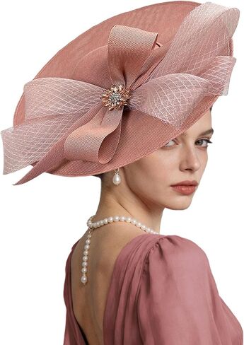 Kgromfy Women's Wide Brim Fascinator Hat Tea Party Headband Large Vintage Church Hat Lady Headwear for Derby Wedding Cocktail in Saudi Arabia