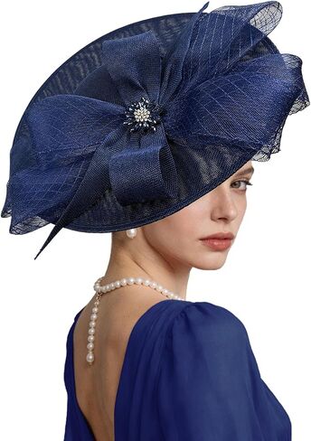 Kgromfy Women's Wide Brim Fascinator Hat Tea Party Headband Large Vintage Church Hat Lady Headwear for Derby Wedding Cocktail in Saudi Arabia
