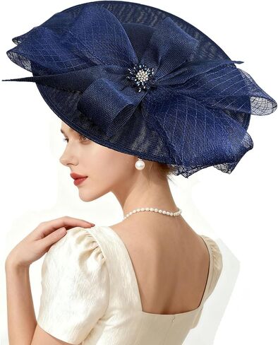 Kgromfy Women's Wide Brim Fascinator Hat Tea Party Headband Large Vintage Church Hat Lady Headwear for Derby Wedding Cocktail in Saudi Arabia
