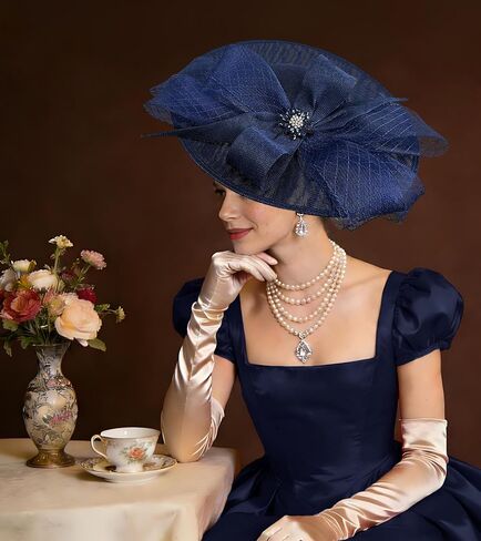 Kgromfy Women's Wide Brim Fascinator Hat Tea Party Headband Large Vintage Church Hat Lady Headwear for Derby Wedding Cocktail in Saudi Arabia