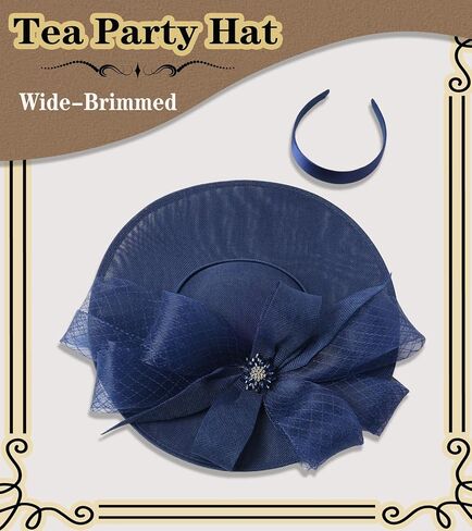 Kgromfy Women's Wide Brim Fascinator Hat Tea Party Headband Large Vintage Church Hat Lady Headwear for Derby Wedding Cocktail in Saudi Arabia
