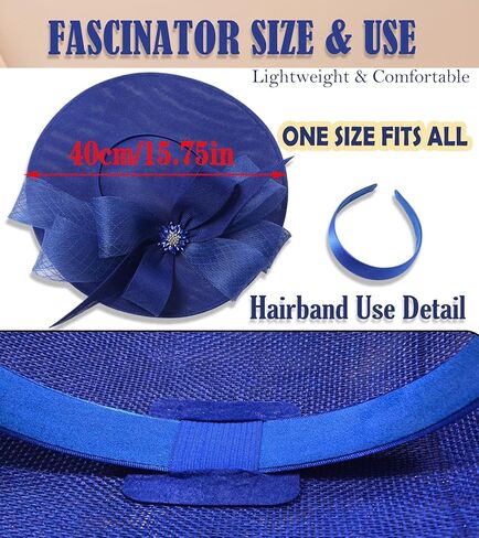 Kgromfy Women's Wide Brim Fascinator Hat Tea Party Headband Large Vintage Church Hat Lady Headwear for Derby Wedding Cocktail in Saudi Arabia