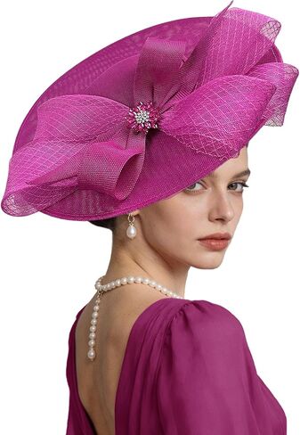 Kgromfy Women's Wide Brim Fascinator Hat Tea Party Headband Large Vintage Church Hat Lady Headwear for Derby Wedding Cocktail in Saudi Arabia