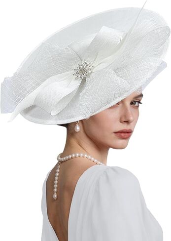 Kgromfy Women's Wide Brim Fascinator Hat Tea Party Headband Large Vintage Church Hat Lady Headwear for Derby Wedding Cocktail in Saudi Arabia