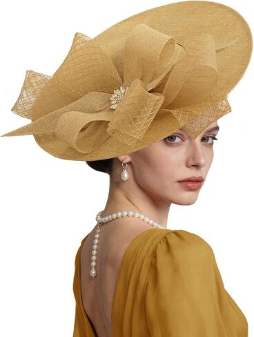 Kgromfy Women's Wide Brim Fascinator Hat Tea Party Headband Large Vintage Church Hat Lady Headwear for Derby Wedding Cocktail in Saudi Arabia