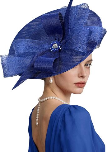 Kgromfy Women's Wide Brim Fascinator Hat Tea Party Headband Large Vintage Church Hat Lady Headwear for Derby Wedding Cocktail in Saudi Arabia