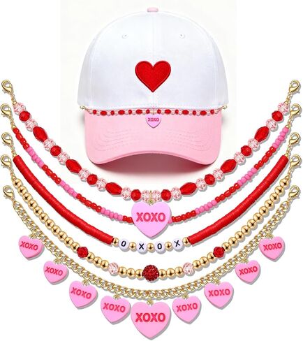 BVGA 5PCS Valentines Day Trucker Hat Chains XOXO Candy Heart Hat Chain Beaded Cap Chains Valentines Jewelry Accessories Gifts in Saudi Arabia