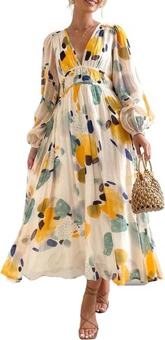 Sissyaki Womens Long Sleeve Summer Maxi Dress 2026 Floral Dress Spring Wedding Guest Dress in Kuwait
