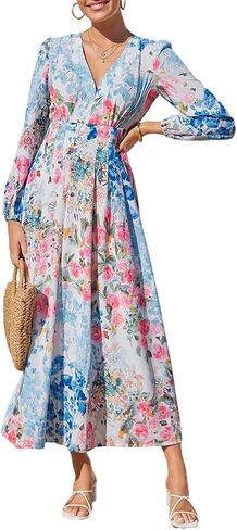 Sissyaki Womens Long Sleeve Summer Maxi Dress 2026 Floral Dress Spring Wedding Guest Dress in Kuwait