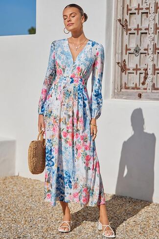 Sissyaki Womens Long Sleeve Summer Maxi Dress 2026 Floral Dress Spring Wedding Guest Dress in Kuwait