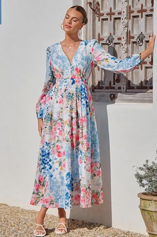 Sissyaki Womens Long Sleeve Summer Maxi Dress 2026 Floral Dress Spring Wedding Guest Dress in Kuwait