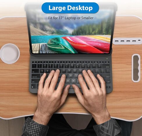 مكتب سرير محمول، مكتب كمبيوتر محمول قابل للطي مع 4 منافذ شحن USB/حامل أكواب/فتحة للكمبيوتر اللوحي/درج تخزين، طاولة قابلة للطي للعمل والكتابة والرسم وتناول الطعام (وردي) in Kuwait
