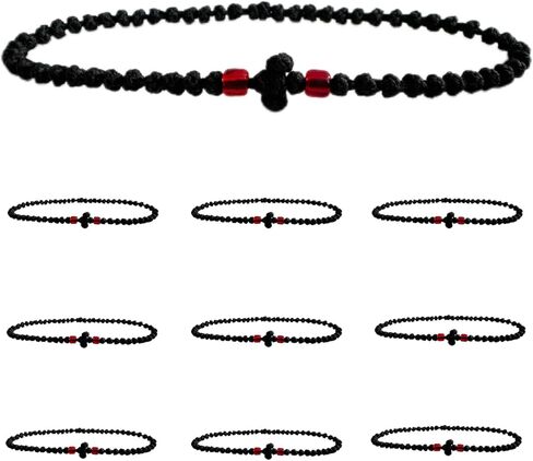 BONITTER 10PCS Black Orthodox Prayer Rope Bracelet, Chotki Komboskini, Christian Prayer Beads with Cross Religious Easter Gift(Red) in Saudi Arabia