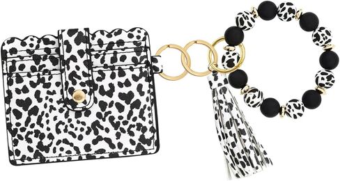 Leopard Print Purse, Beaded Wallet Wristlet, Wallet with Id Window for Women, Cardholder Keychains, Cheetah Print Purse (01-White) in Saudi Arabia
