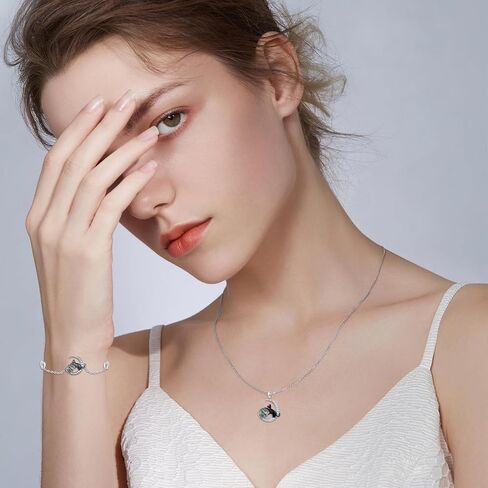 TwoAnts Cat Jewelry 925 Sterling Silver Adjustable Moss Agate Charm Black Cat Gifts for Women in Kuwait